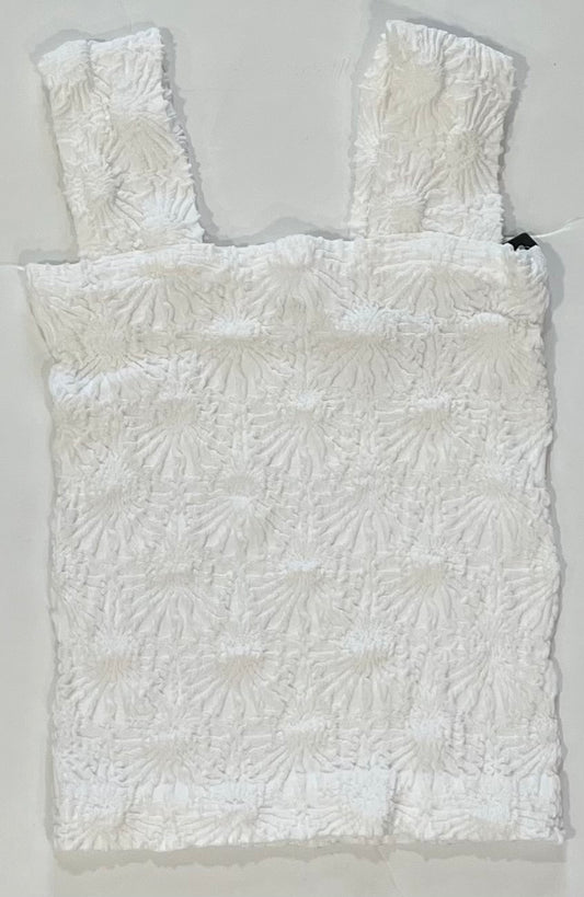 White Seamless Floral Textured Tank