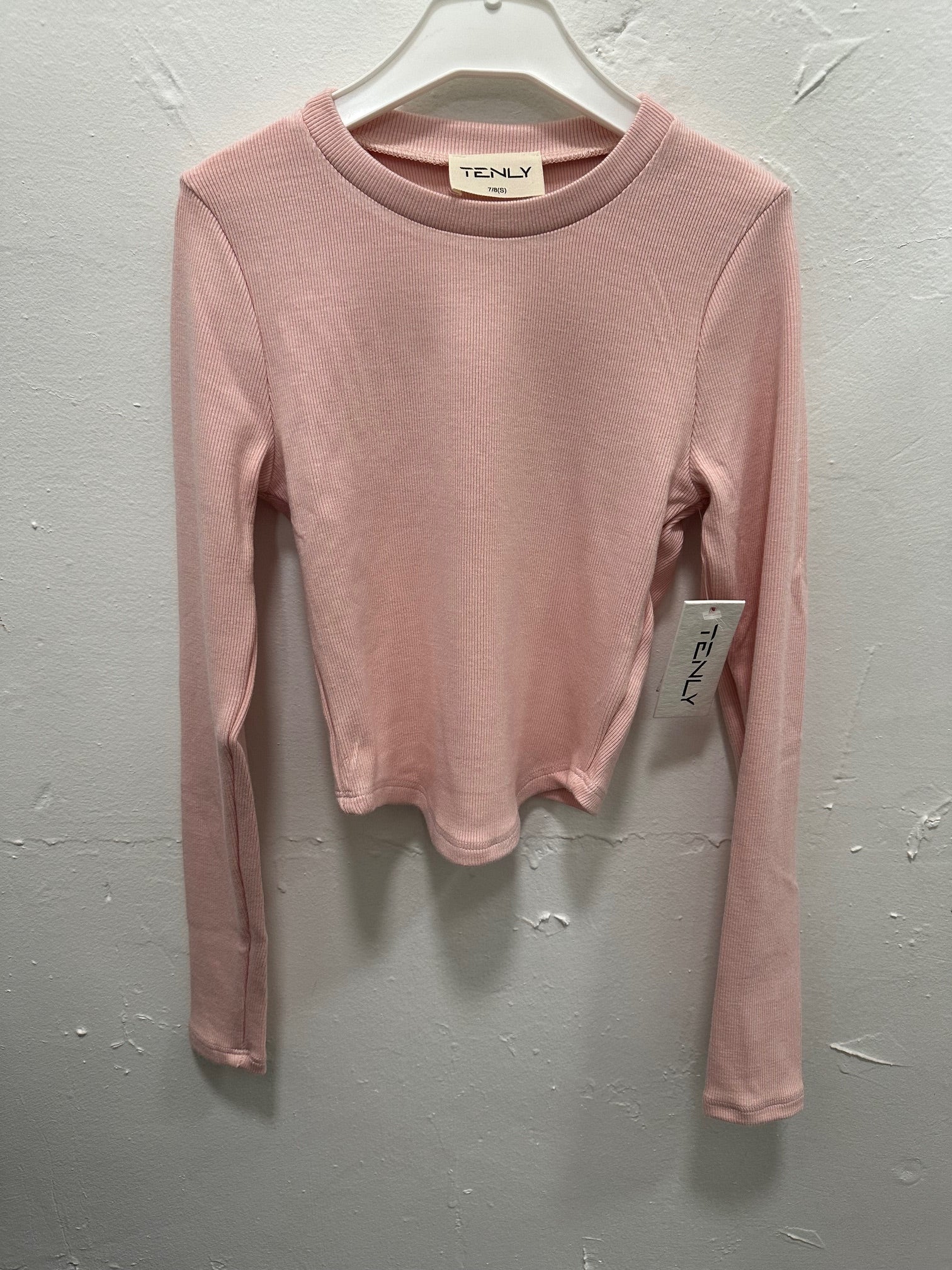 Pink Rib Curved Hem L/S