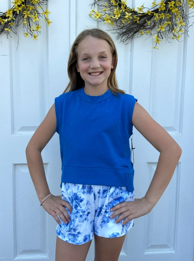 Blue French Terry Hi Low Muscle Top
