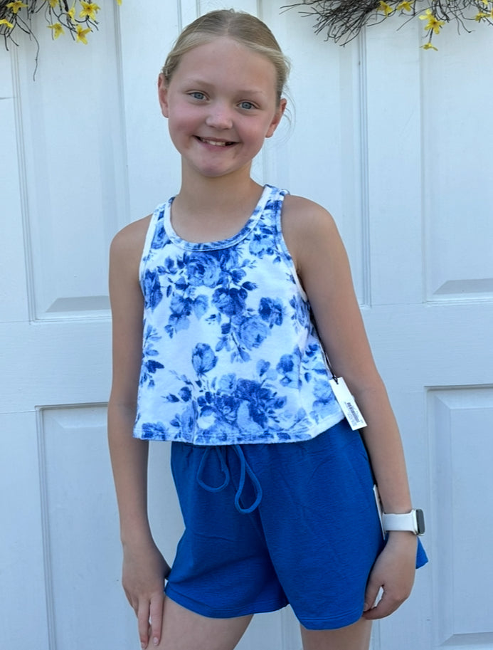 Blue Floral Terry Tank