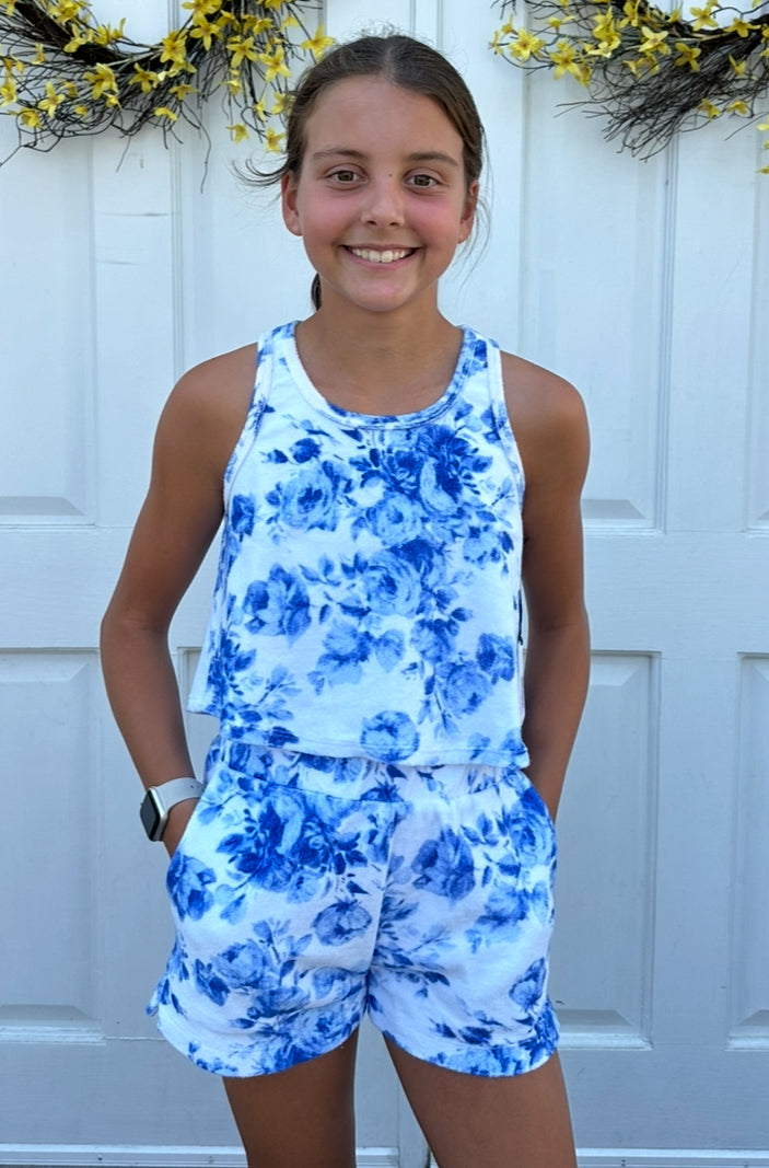 Blue Floral Terry Tank