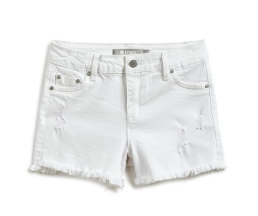 White 5 PKT Fray Shorts w/ Destruction
