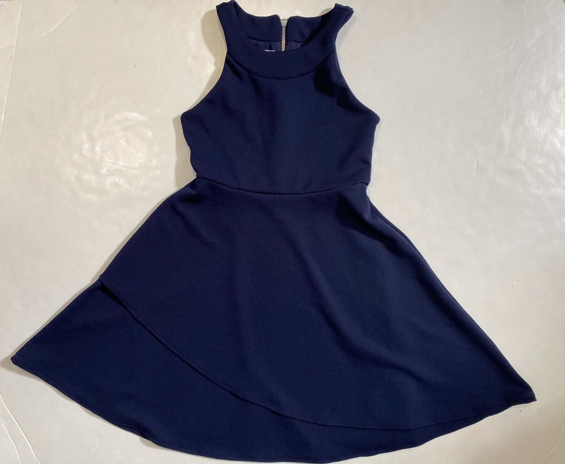 Navy Fitted Double Ruffle Dress