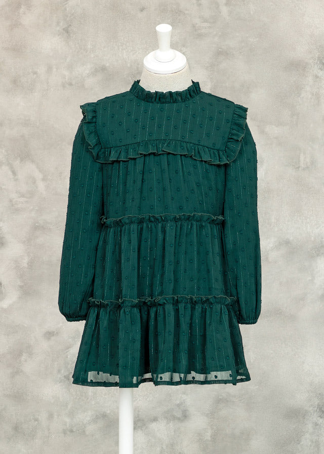 Bottle Green Plumeti Chiffon Dress
