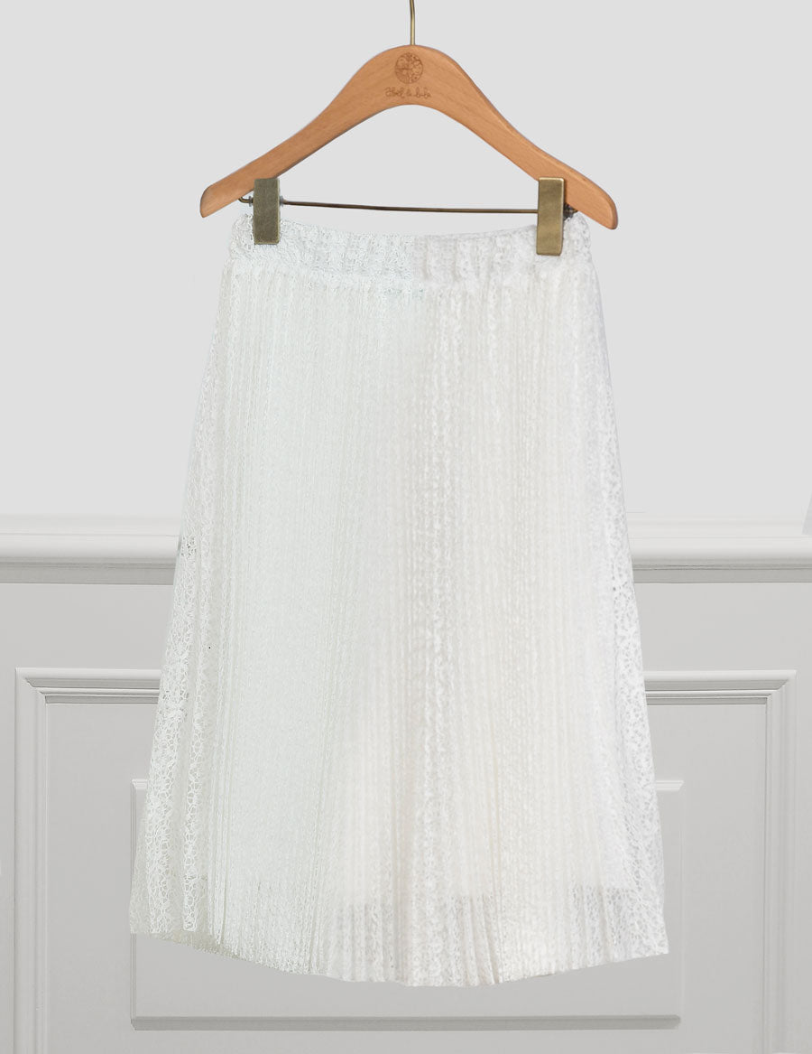 White Lace Pleated Skirt