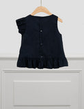 Navy Poplin Ruffle Blouse