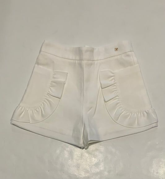 White Ruffled Crepe Shorts