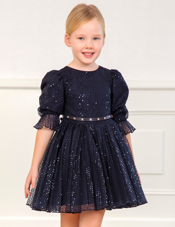 Navy Sequin Tulle Dress