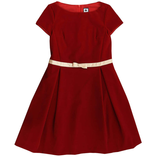 Red Velvet Box Pleat Dress