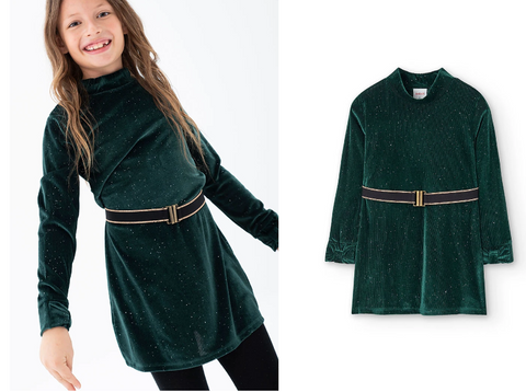 Green Cord Glitter Dress w/Belt