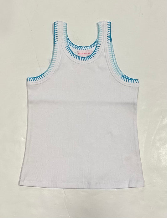 White Tank w/Blue Stitch