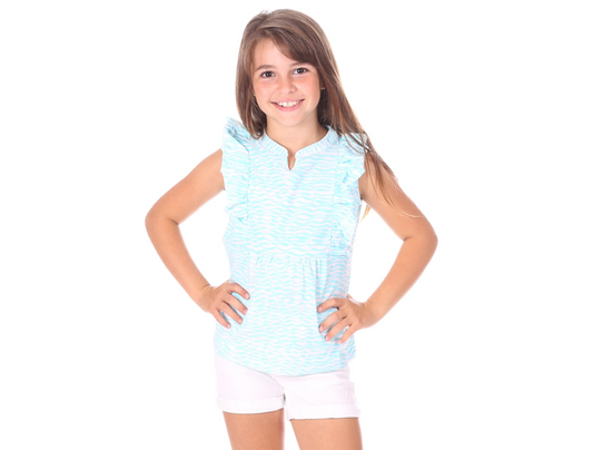 Aqua Wave Ruffle Top