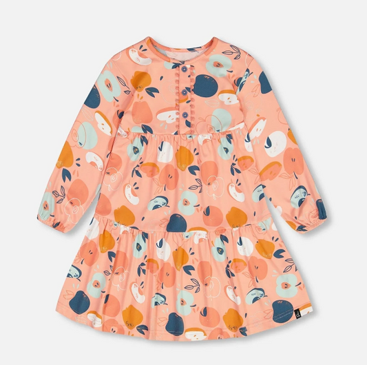 Salmon Pink Apple Print Dress