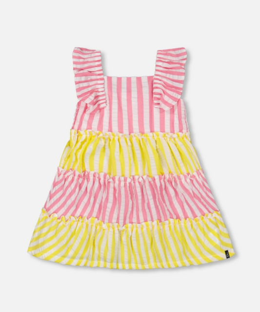 Pink Stripe Seersucker Bi-color Dress