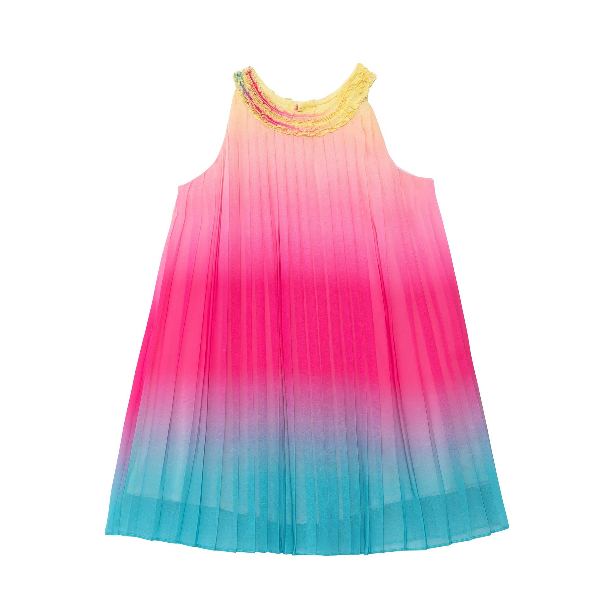 pleated rainbow dress 1970s Rainbow Pleated Strapless Maxi Dress