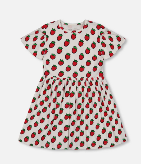 Strawberry Flounce Sleeve Dress