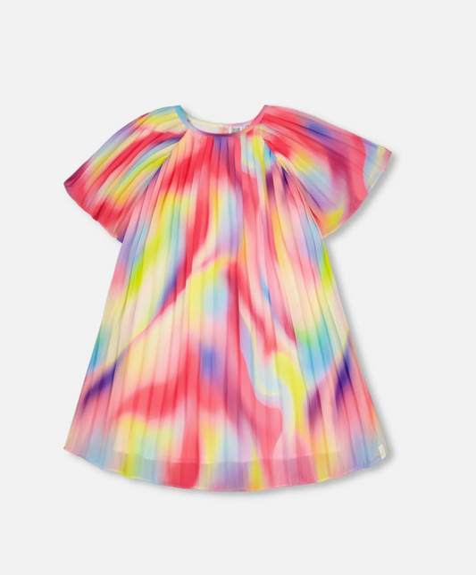 Rainbow Pleated Chiffon Dress