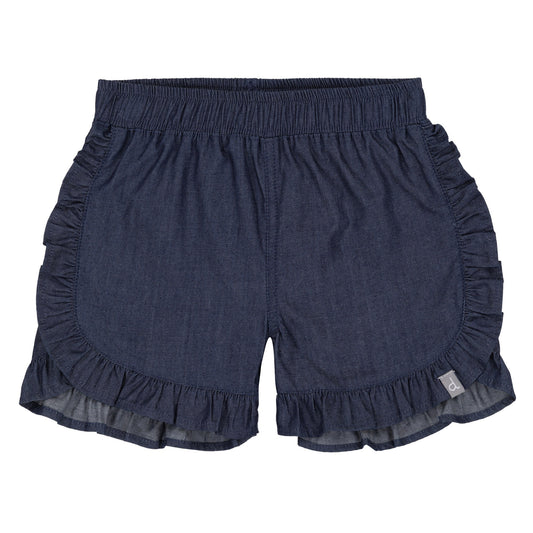Black Denim Chambray Short w/Frill