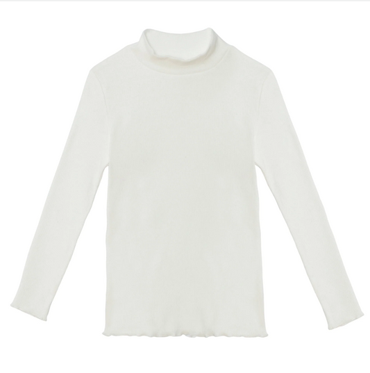 White L/S Mock Neck Rib Top