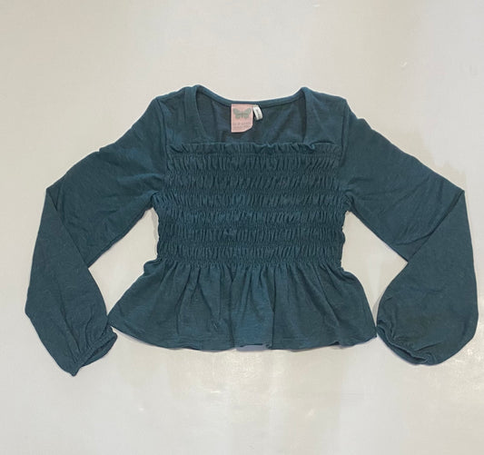 Teal L/S Ruffle Top