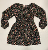 Black Floral Print Smocked Waist Dress