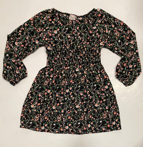 Black Floral Print Smocked Waist Dress