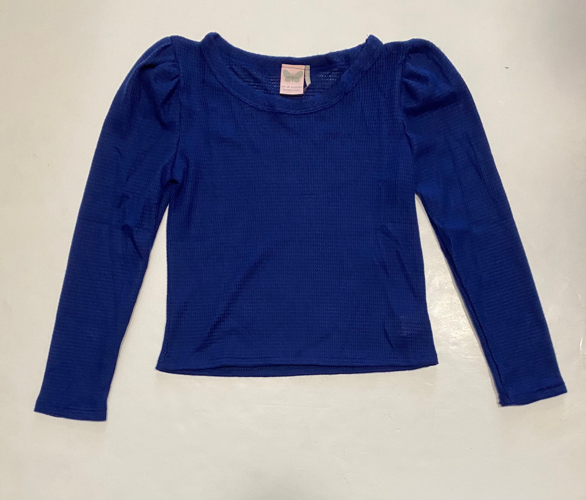 Blue Brushed Puff Sleeve