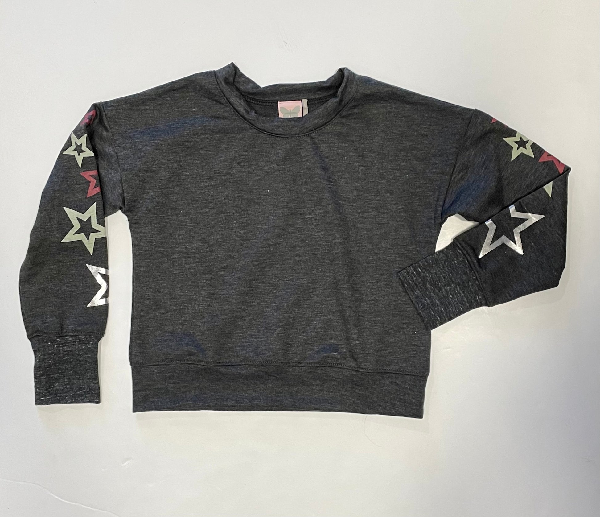 Charcoal Star Print Sleeve Top