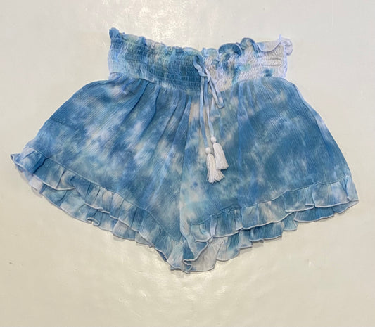 White & Blue Tie Dye Shorts