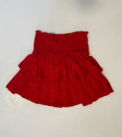 Red Bleach Splatter Smocked Skirt