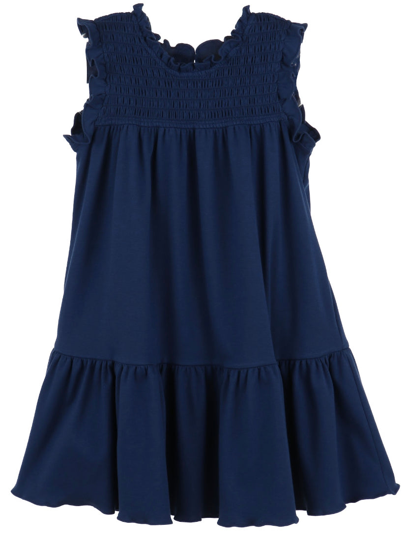 Blue Smocked Knit Dress