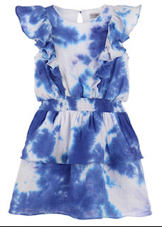 Blue and White Tie Dye Smocked Dress
