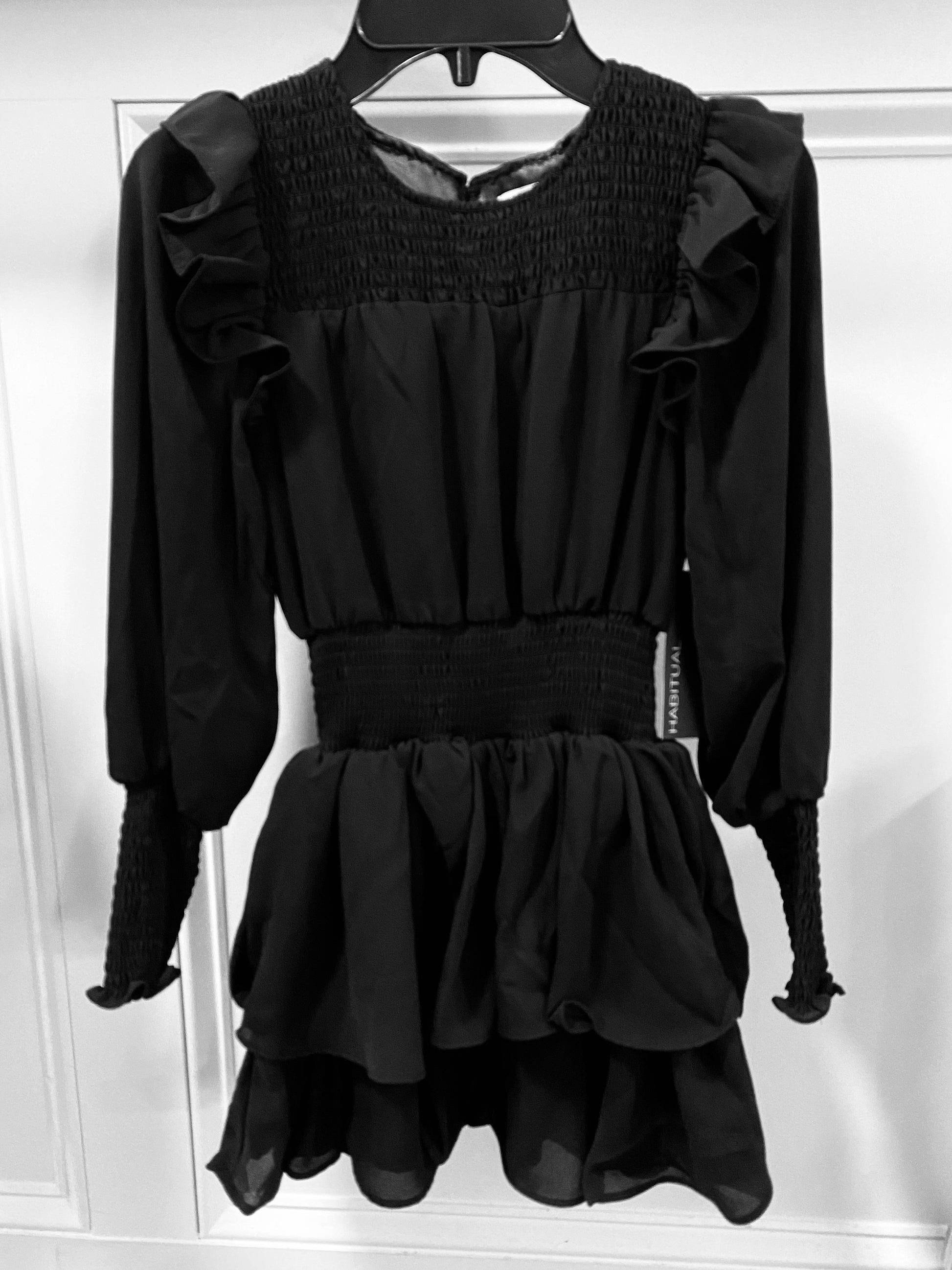Black Smocked Waist Dress