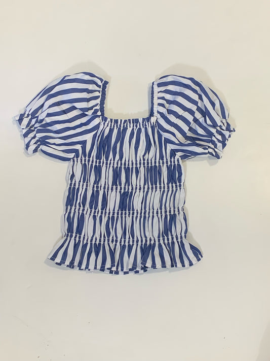 Blue Peasant Sleeve Smocked Top
