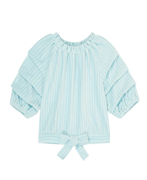 Light Blue Velour Gathered Sleeves