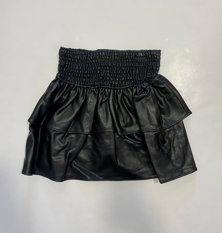 Black Smocked Waist Faux Leather Skirt