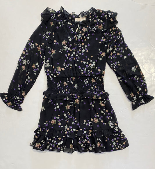 Black Multi L/S Star Printed Dress