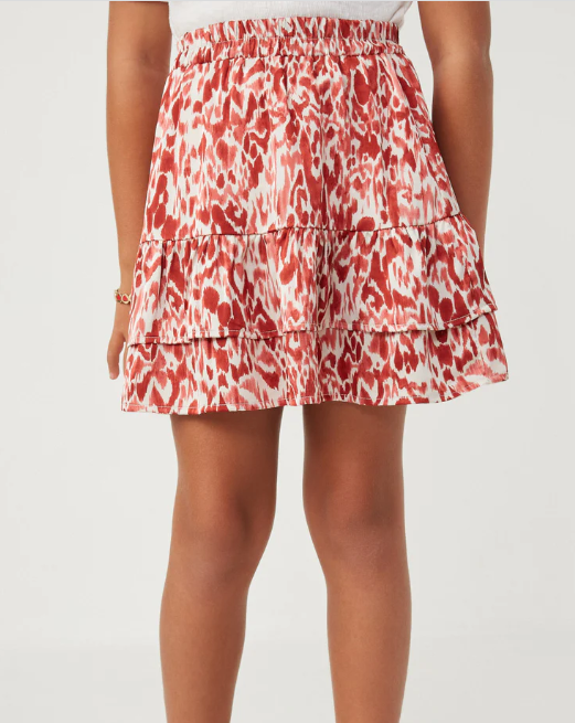 Burgundy Oil Print Layered Ruffle Skirt