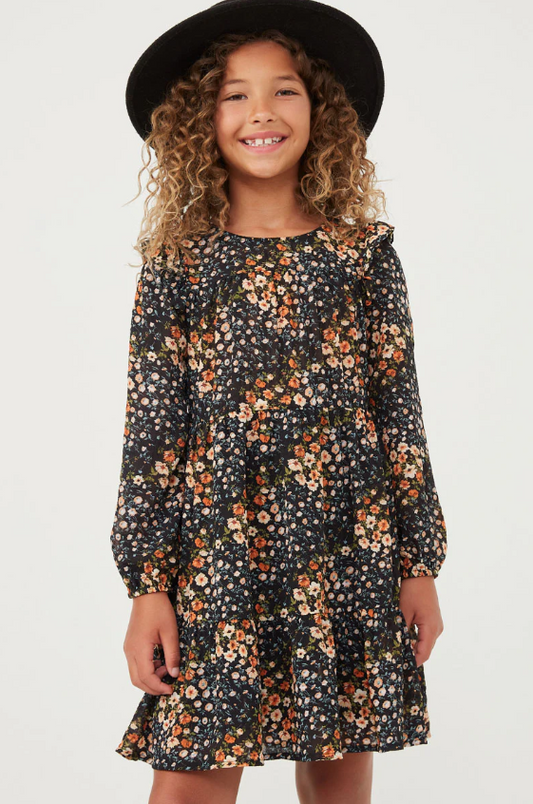 Black Floral Print Ruffle