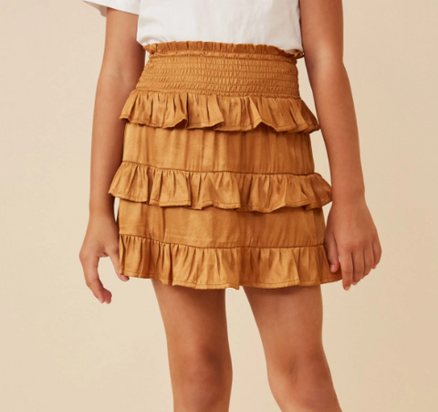 Camel Shimmery Ruffle Smocked Skirt