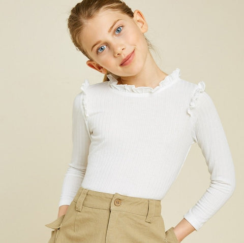 Off White Ribbed Ruffle Top