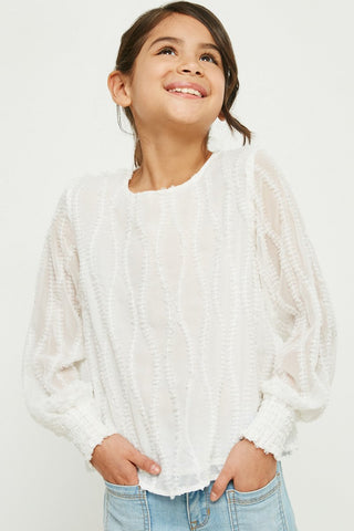Ivory Sheer Smocked Cuff Top