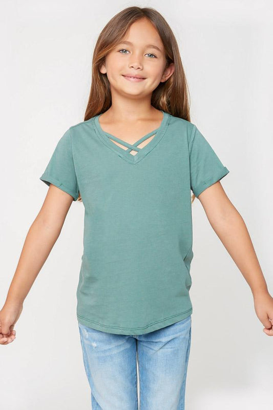 Sage V-Neck Criss-Cross Tee