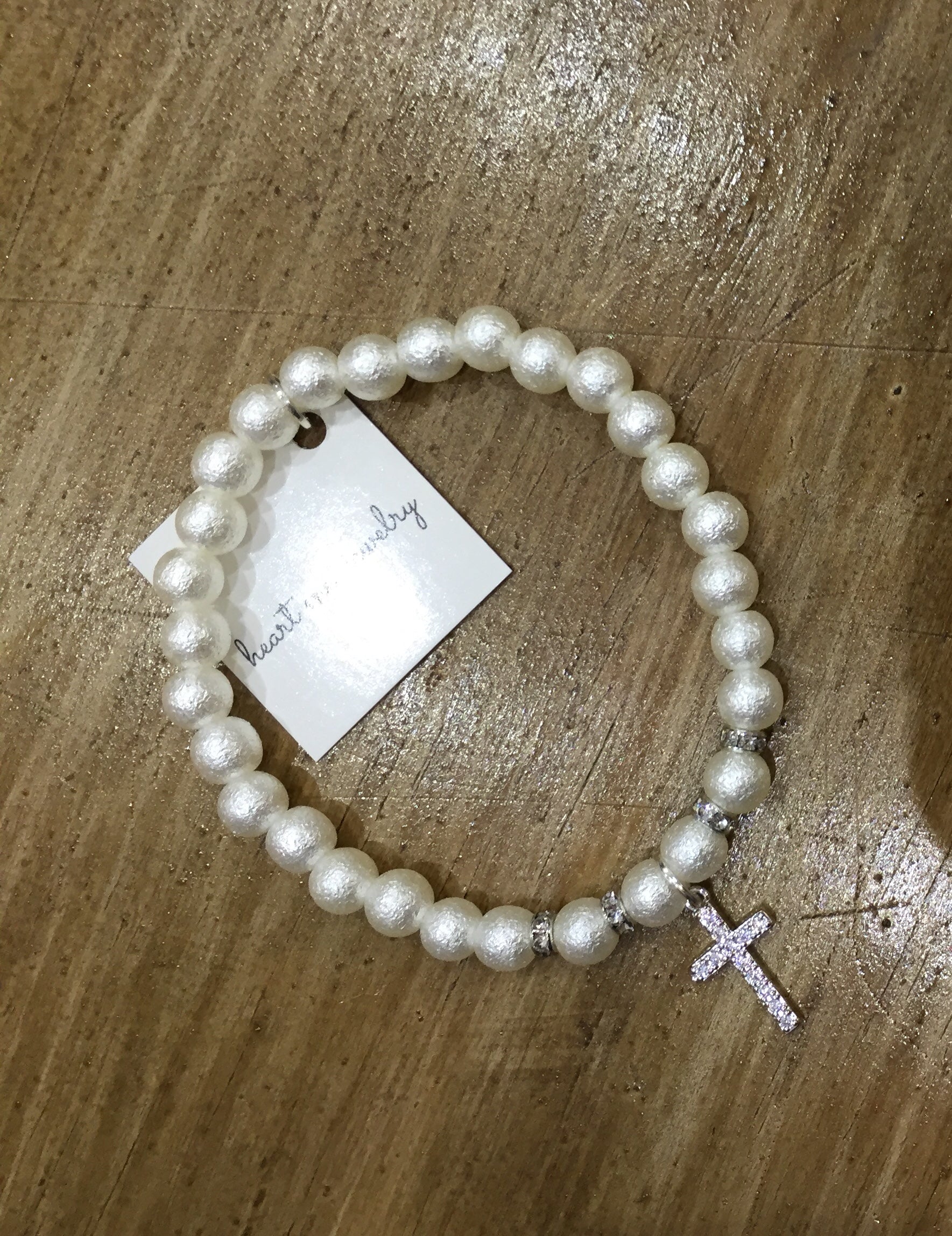 White Pearl Cross Bracelet