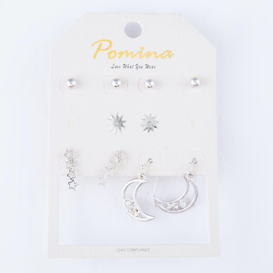 Sliver Star & Moon Ear Rings