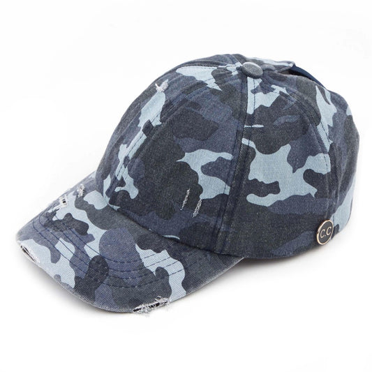 Blue Camo High Ponytail Cap