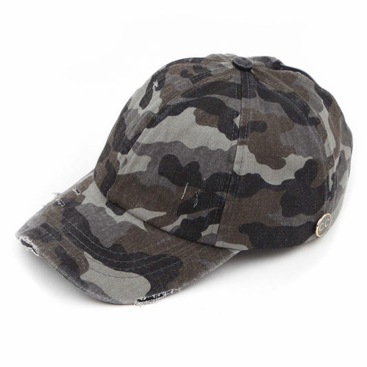Grey Camo High Ponytail Cap
