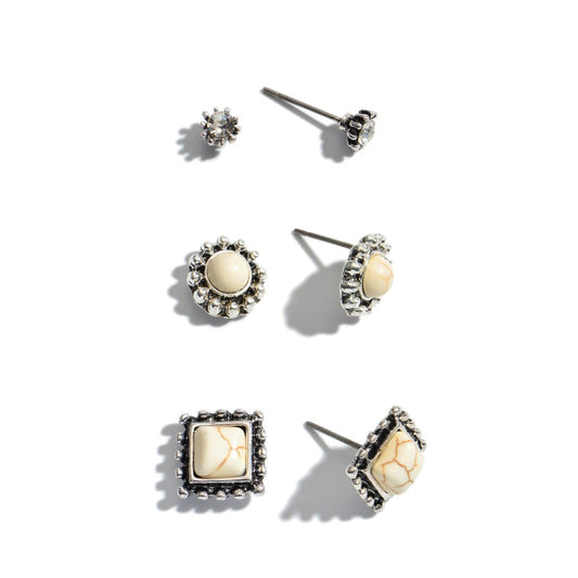 Natural Sq Stone Stud Earrings
