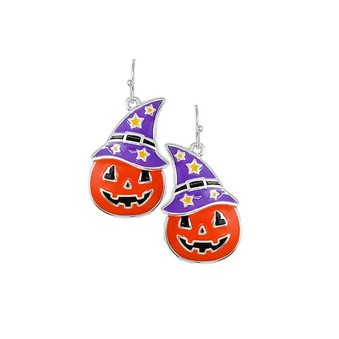 Jack O With Witch Hat Drop Earrings