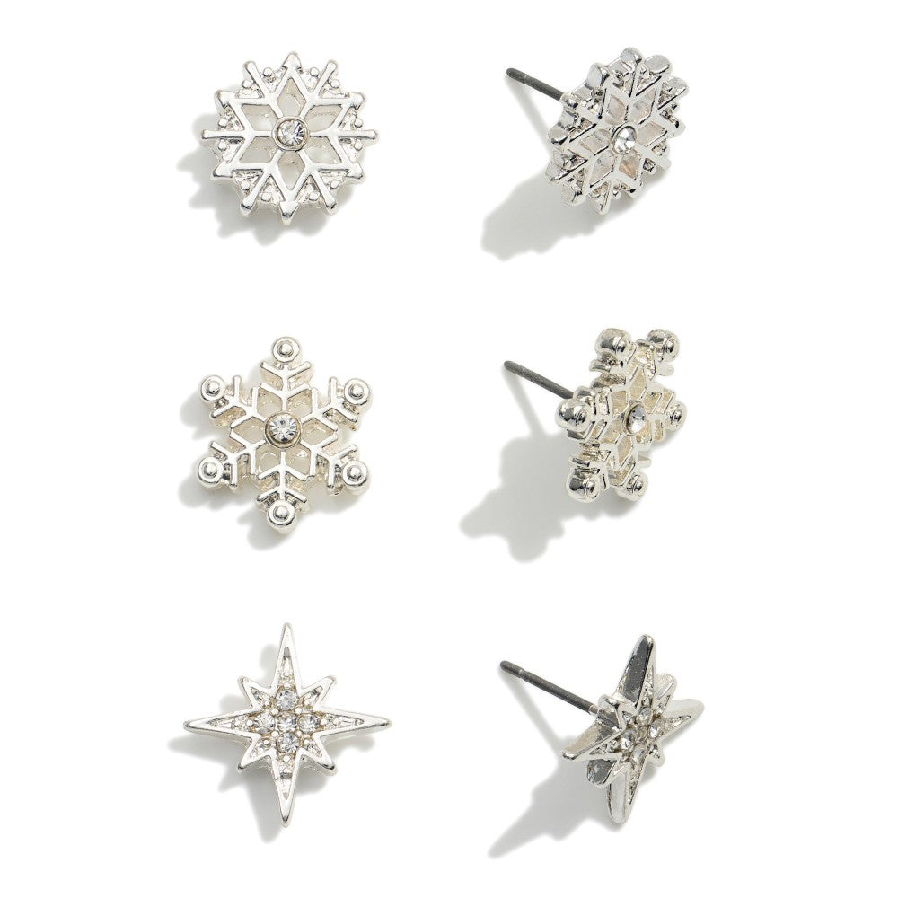 Set of 3 Snowflakes Earrings